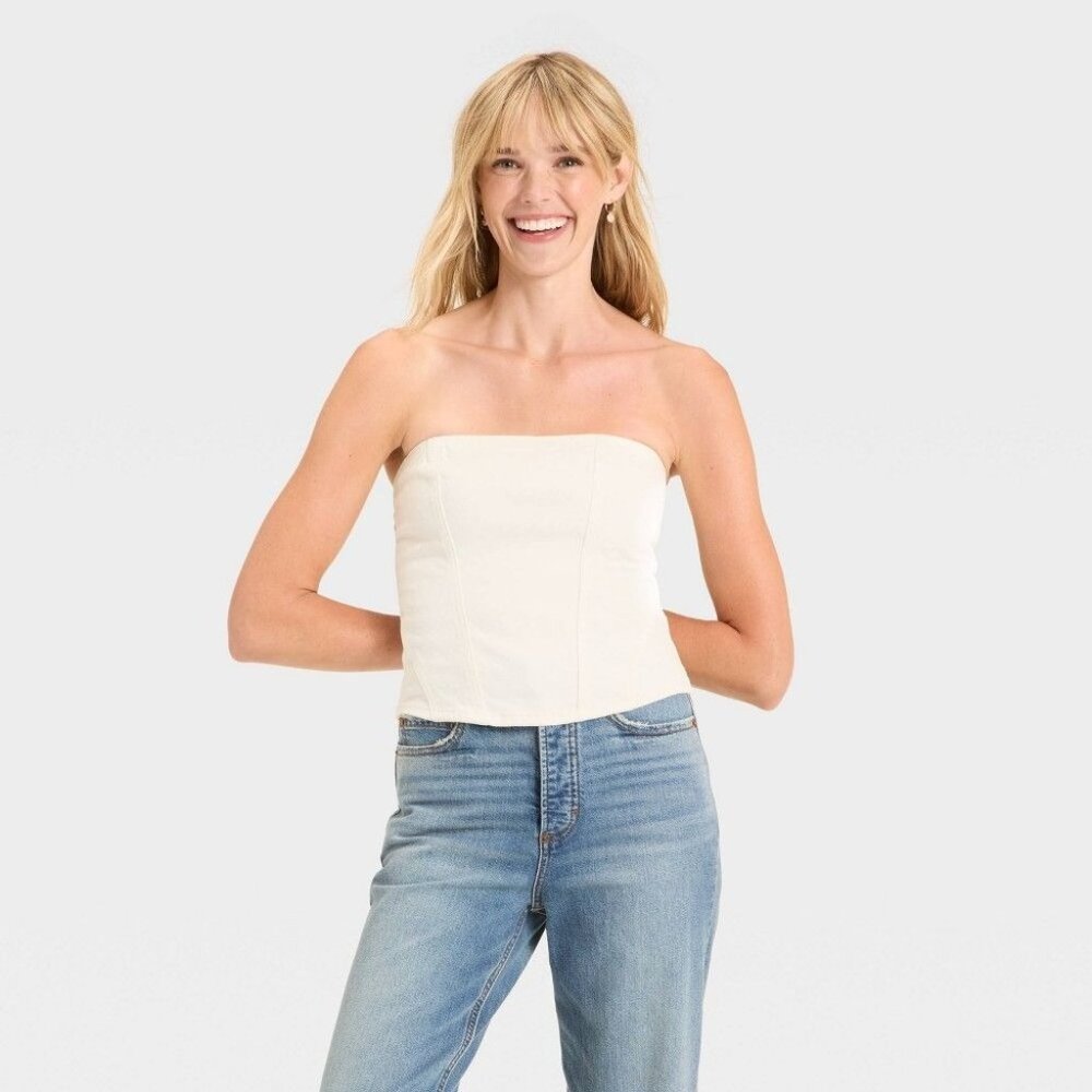 NWT Women's Denim Corset Tube Top - Universal Thread White 14